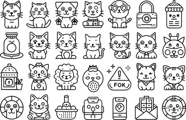 cat icon set. editable stroke outline icons set. vector illustration.

