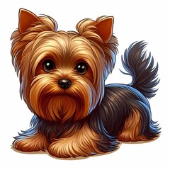 Naklejka premium Bold Line Vector of a Cute Yorkshire Terrier Puppy Face on a Flat White Background