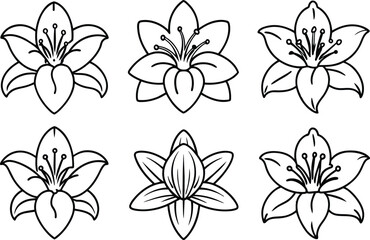 Lily flower icon set. editable stroke outline icons set. vector illustration.
