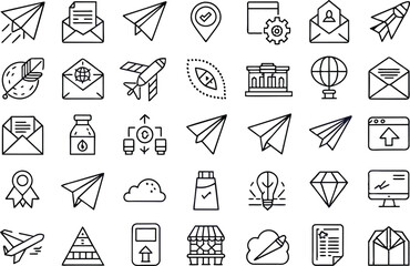 paper plane icon set. editable stroke outline icons set. vector illustration.
