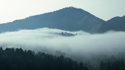 Morning valley with foggy view from above
