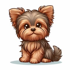 Bold Line Vector of a Cute Yorkshire Terrier Puppy Face on a Flat White Background