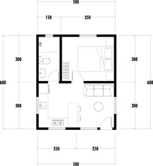 Architecture plan with furniture. home floor plan, isolated on white background, stock illustration.