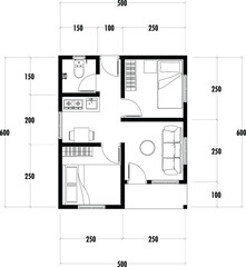 Architecture plan with furniture. home floor plan, isolated on white background, stock illustration.