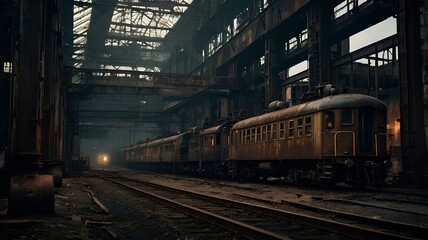 Obraz premium Shadowed Steel, Gothic Industrial Railway in Grit and Grandeur