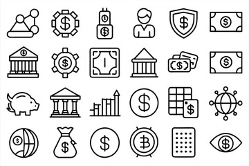 E-Commerce set of web icons in line style. Online shopping icons for web and mobile app. Business, mobile shop, digital marketing, bank card, gifts, sale, delivery. Vector illustration
