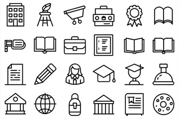 E-Learning icon set. Relate to University, Teacher, Audio Book, Graduation and More.
