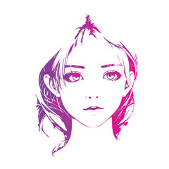 stencil of a girl on a transparent background, the ability to change color and size. Gallagrasma, color gradient, bright stencil, sticker. A design element, a pattern for fabric. Illustrations and vec