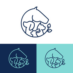 horse and dog and cat and rabbit logo design line art. vector illustration