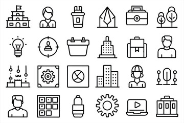 SME concept icon set. small and medium sized enterprises. editable stroke outline icons set. vector illustration.
