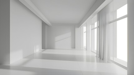  room with white walls and floor. Minimalistic interior design 