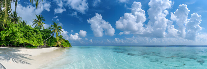 Fototapeta premium Beautiful beach with palms and turquoise sea