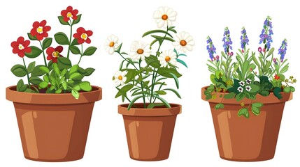 Flower pots, isolated, Cartoon