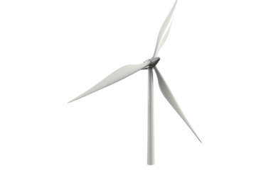 High-quality image of a modern wind turbine isolated on a white background, perfect for renewable energy and sustainability projects.