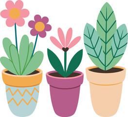 Spring modern flower pot minimalist watercolor illustration