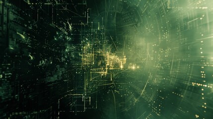 Abstract Digital Landscape with Glowing Lines and Spots