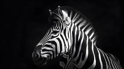 portrait of zebra. Black and white version. 