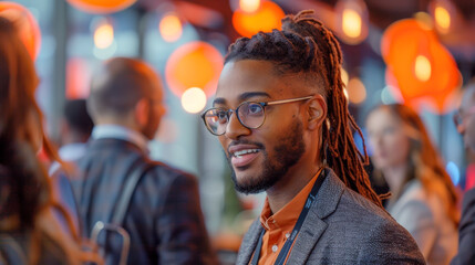 Obraz premium Confident Young Man with Dreadlocks Smiles at Event