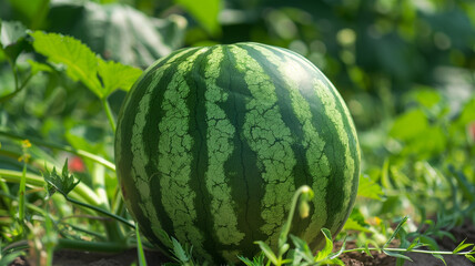 夏の日差しの中の日本のスイカ