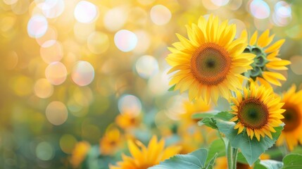 Obraz premium Sunflowers in a Field of Golden Light
