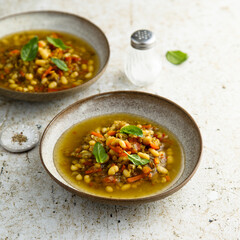 Traditional bean soup with smoked meat