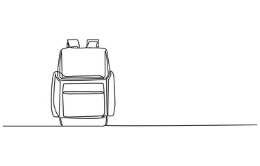 Single one line drawing of school bag for kindergarten student. Back to school minimalist, education concept, Continuous one line drawing of school bag or backpack. School bag outline vector 