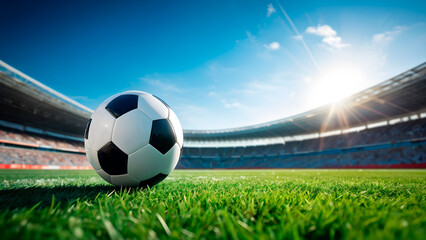 Fototapeta premium Soccer stadium arena with natural green grass, football concept