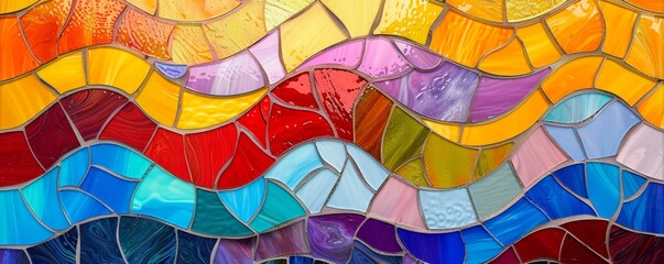 Fototapeta premium Vibrant stained glass mosaic of colorful waves