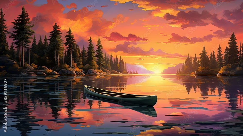 Wall mural sunset on the lake - Wall murals