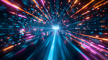 Fototapeta premium Abstract technology background with fiber optic network connections. Hyper fast Broadband for Global Data transfer
