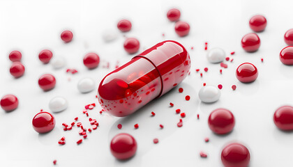 Comparing medicines for iron deficiency anaemia. Different types of oral pills such as drinkable ampoules and capsules. Isolated image with white background.