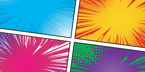 vector comic panels in various colors and angles, comic images, image panels, cartoon backgrounds, suitable for headlines, or places for anime images