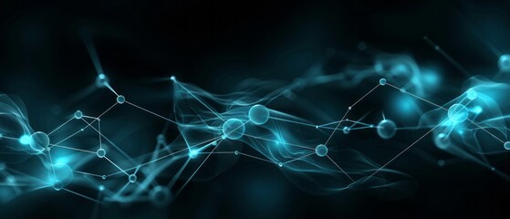 Abstract Blue Network With Glowing Spheres on Dark Background