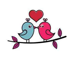 birds love on branch valentine color silhouette carton art