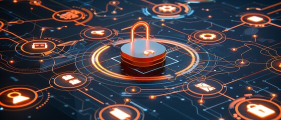 Digital Network Security Concept With a Padlock