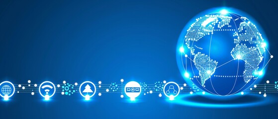 Digital Globe With Connected Network Icons and Blue Background