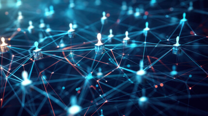 Digital visualization illustrating B2B marketing strategy with interconnected networks and data flow, symbolizing collaboration and growth.