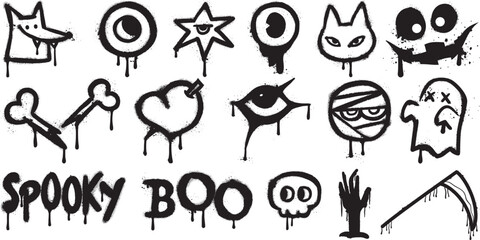Collection of Spooky graffiti icons, Spray Paint Icons, Spooky street art style © Waqas