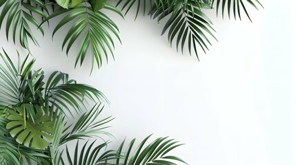 Fototapeta premium Realistic palm leaves shrubs corner on white backgrounds 3d rendering