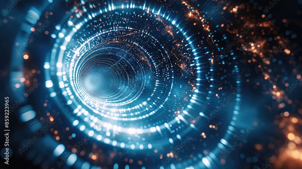 Fototapete blue background with glowing lines and circles in the center, futuristic style. the light effect is 