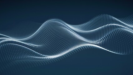 This is an image of a dark blue background with a white, three-dimensional, wave-like pattern of dots and lines.

