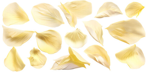 Naklejka premium Collection of soft yellow flower petals isolated on white