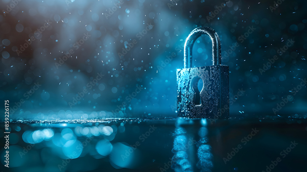 Leinwandbilder digital padlock for computing system on dark blue background, cyber security technology for fraud pr