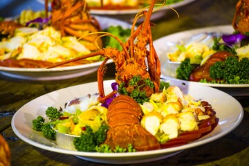 a traditional Taiwanese lobster salad served at a banquet