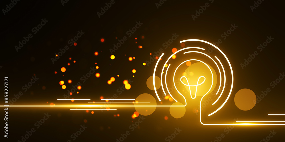 Poster Abstract glowing lines forming an idea concept with a lightbulb icon on a dark background, symbolizing inspiration and creativity. 3D Rendering