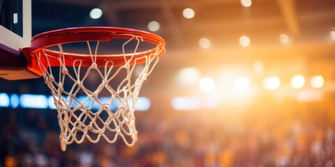 Close-up Shot of a Basketball Net and hoop of an Indoor Basketball Court.