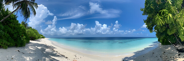 bright sunny beach with palm tree