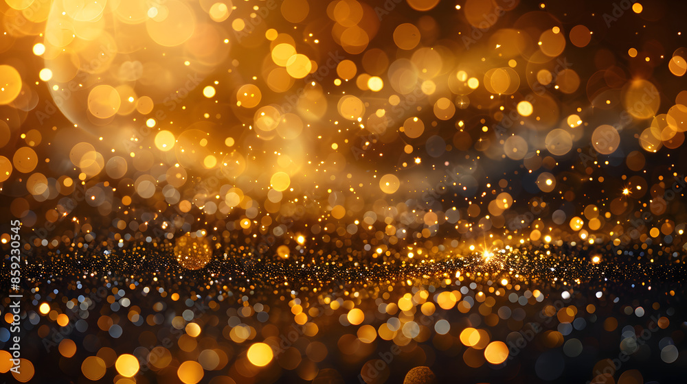 Aufkleber golden christmas glittering particles with bokeh for a holiday on black background sparks particles 
