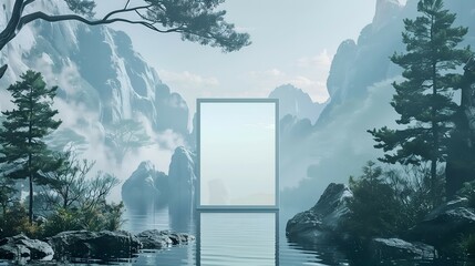 Abstract Frame in Mountain Lake Scenery