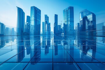 Obraz premium Modern city skyline with skyscrappers and reflection created with Generative AI